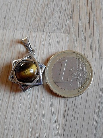 Pendentif étoile de david sceau de salomon oeil de tigre