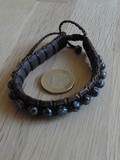 Bracelet cuir Obsidienne moucheée